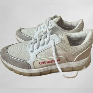 Love Moschino Women’s Sneakers White Mesh Leather Heart Logo EU 39 US 8.5